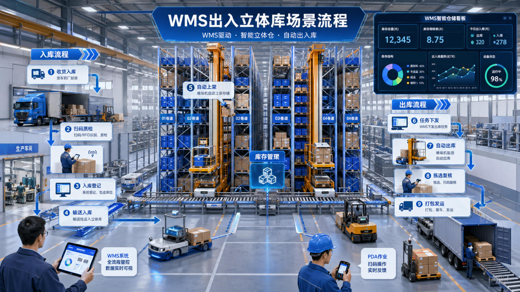 WMS 仓储管理系统出入库流程和库存协同场景示意图